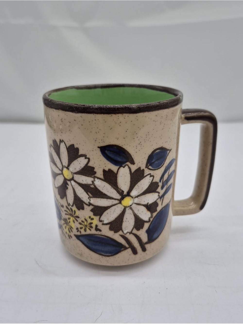 VTG 1970s Otagiri Speckled Stoneware Mug Hand Painted Floral Boho Retro Japan